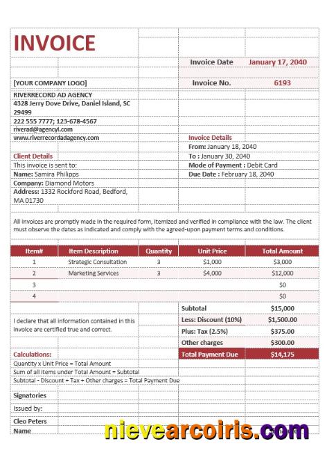 Sample Advertising Agency Invoice